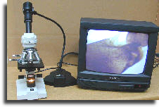 Attaced to a high power microscope